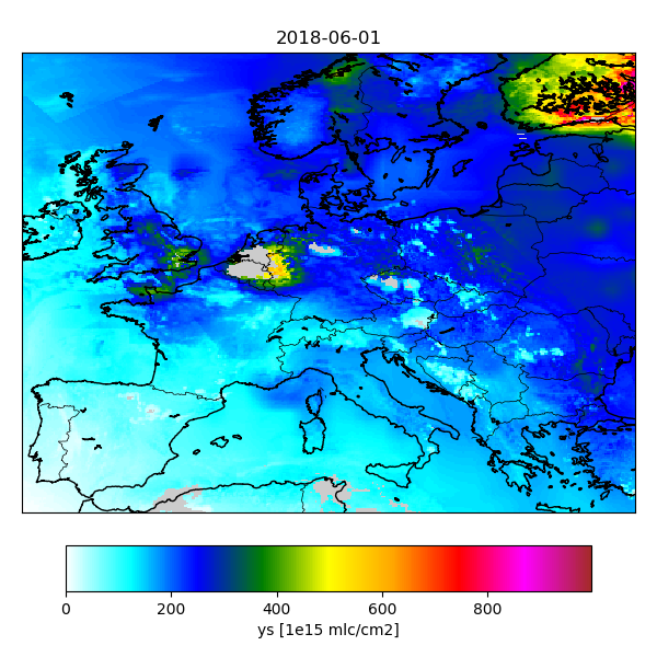 Daily averaged gridded simulated S5p NO2 columns