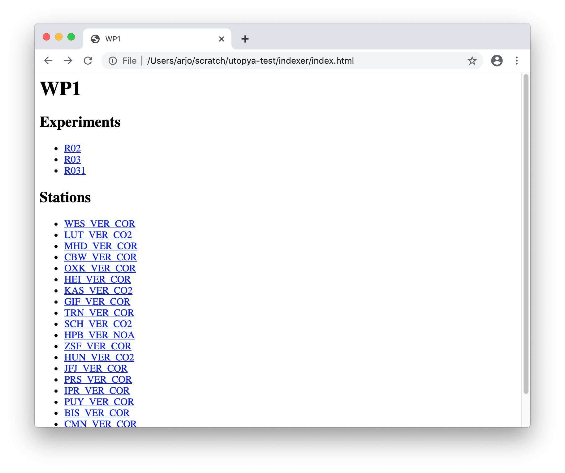 Example of index page.